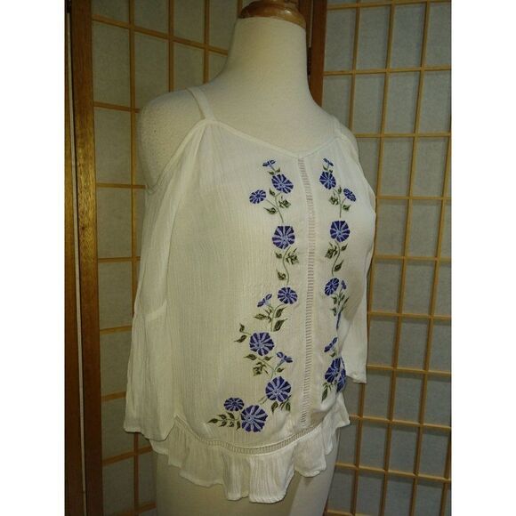 Off Shoulder XS Embroidered Floral Top - Picture 1 of 16